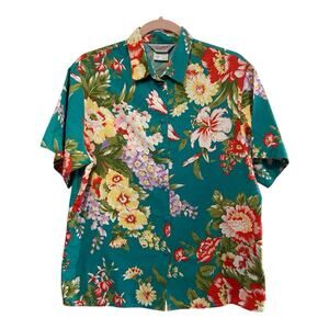 Vintage Wyndham Collection Womens Hawaiian Button Shirt Sz 16 S/M Floral Multi